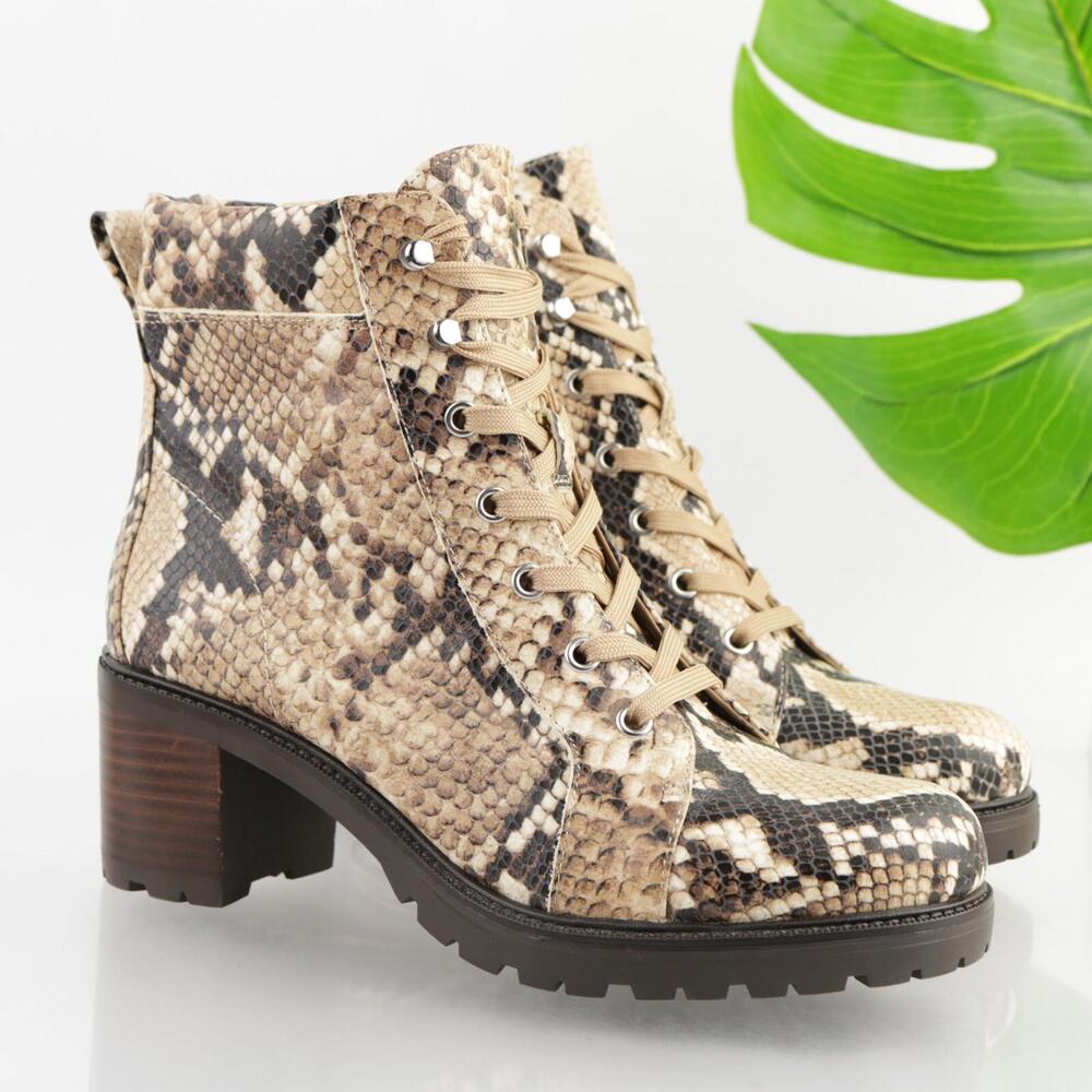 Vince Camuto Womens Gaviana Boot Size 9 Brown Leather Python Combat Lug Lace Up